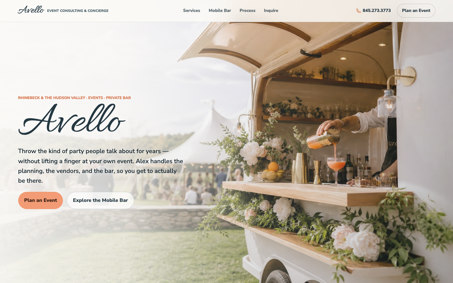 Avello Events homepage