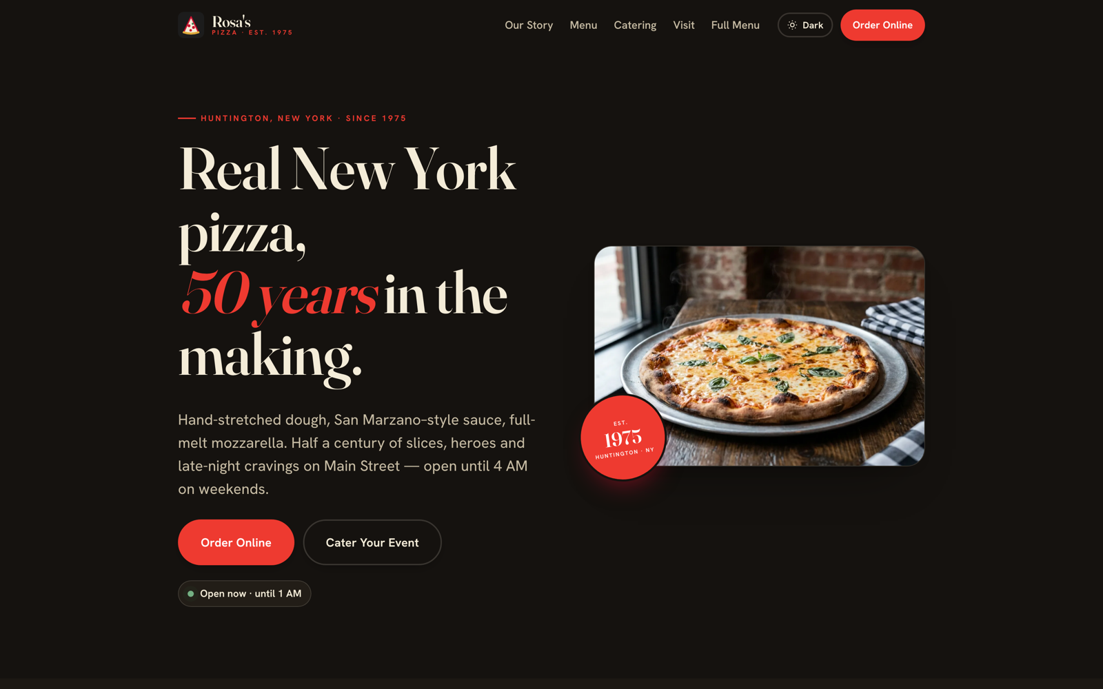 Rosa's Pizza homepage